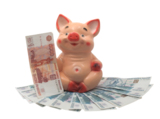  керамическая копилка свинья на бумажных деньгах 
